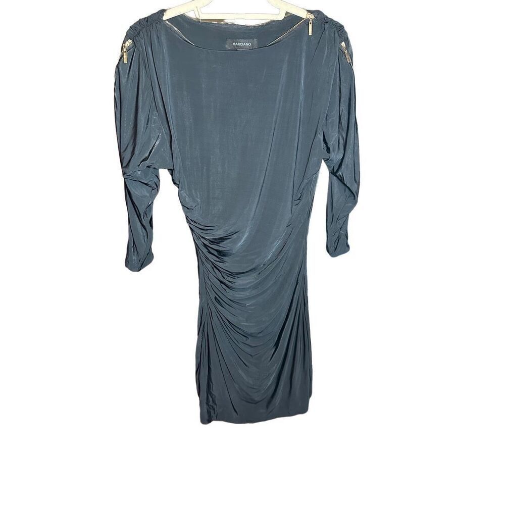 Marciano Guess Little Black Bodycon Dress Zipper neckline ruching‎ sz XS